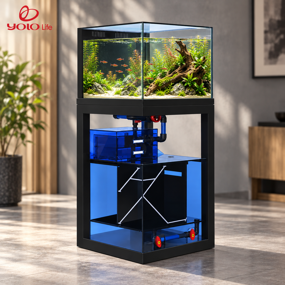 NINEWOOD M6D Aquarium - Black gift set styled display. Livestock, decor and display stand are not included.