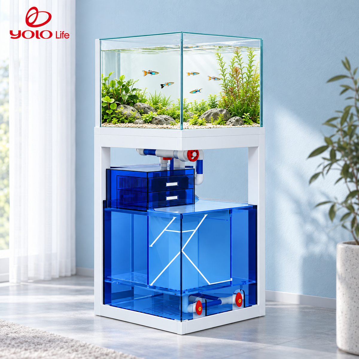 NINEWOOD M6D Aquarium - White gift set styled display. Livestock, decor and display stand are not included.