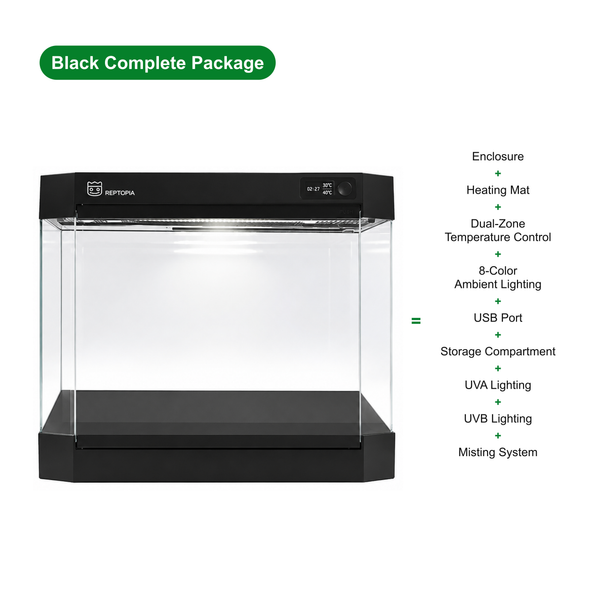 REPTOPIA D1 black complete terrarium kit and included equipment