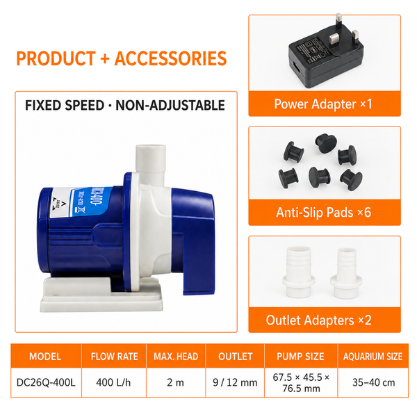 ZKSJ DC26Q-400L Aquarium Pump – Fixed speed, USB